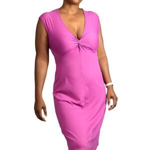 Patagonia Bandha Dress Purple Casual Twist Front Slim Low Cut Jersey Size Small